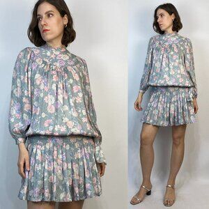 Vintage 80s RENE DERHY Drop Waist Yoke Dress -- Small to Medium